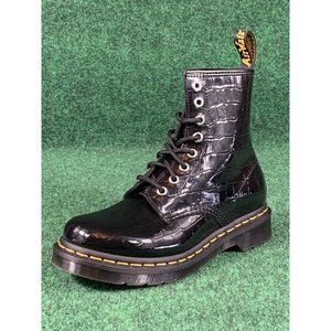 Dr. Martens 1460 W Faux-Croc Embossed Black Ankle Boots Women’s‎ Size 5